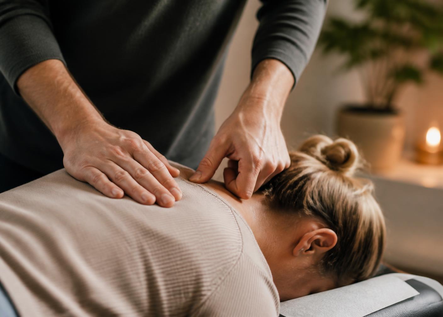 Chiropractic spinal adjustment technique demonstrated at Quantum Chiropractic in Burleson, TX