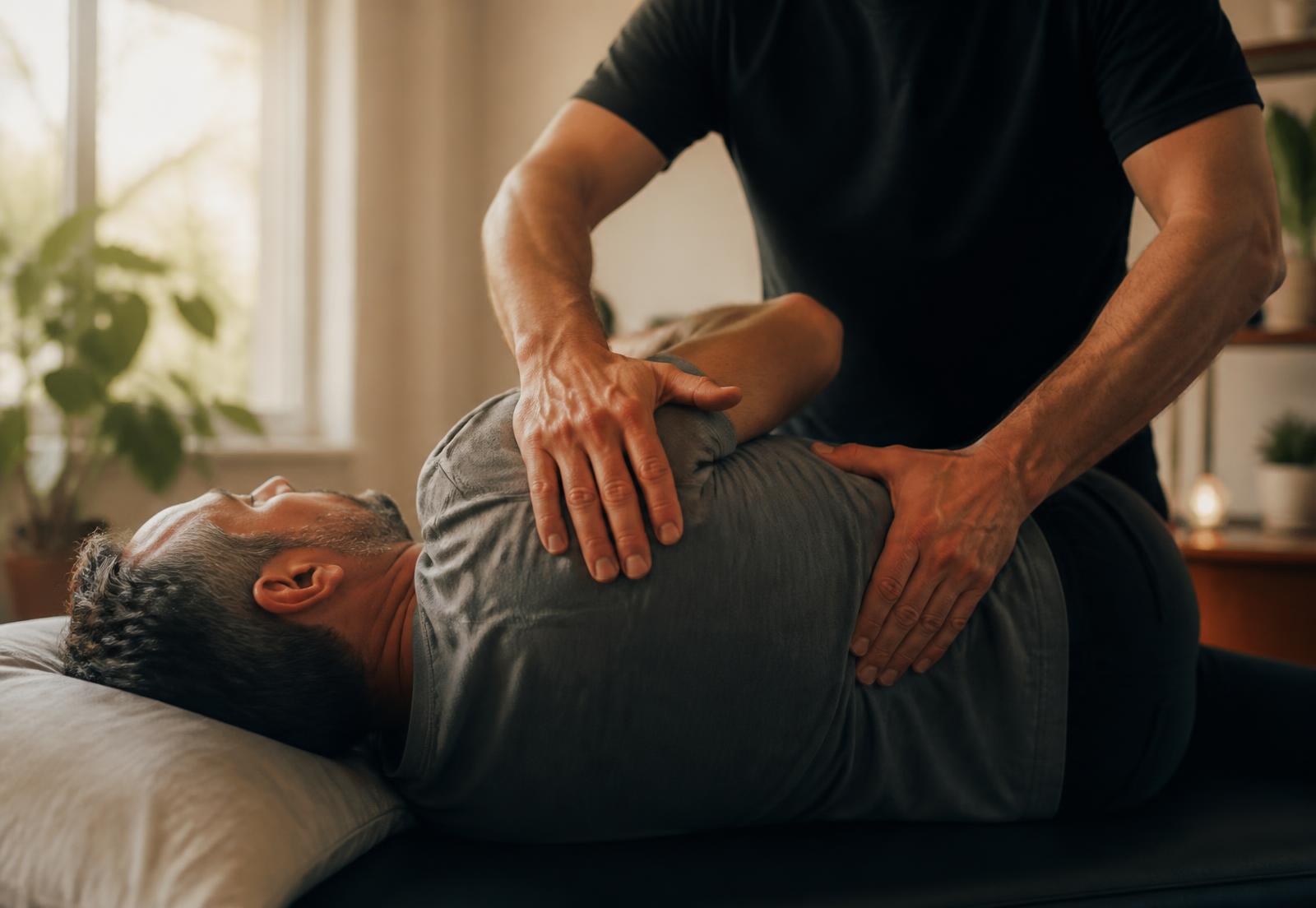 Chiropractor performing a spinal adjustment on a patient at Quantum Chiropractic in Burleson, TX