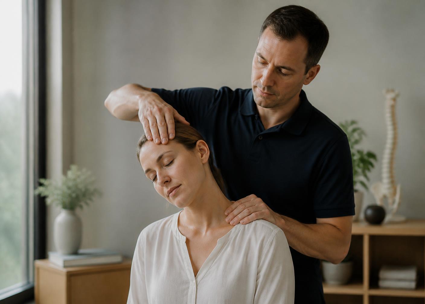 Chiropractor treating neck pain and headaches through spinal adjustment in Burleson, TX